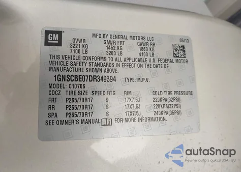 2013 Chevrolet Tahoe Lt from USA, damaged, VIN 1GNSCBE07DR349394